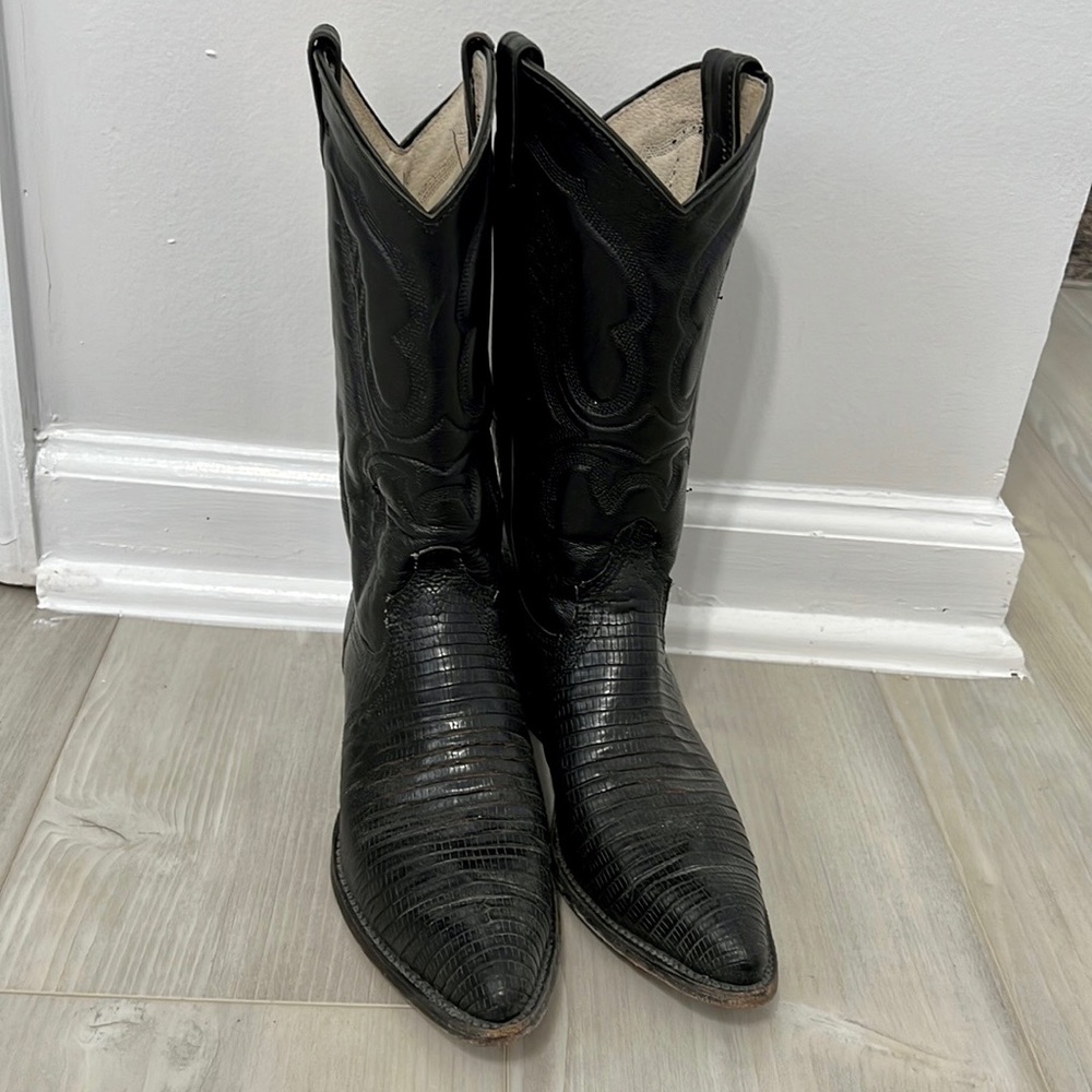 ABILENE Vintage Lizard Exotic Black Western Boots